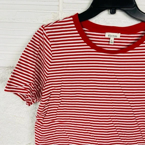 Ella Moss Red and White Striped  cotton short sleeve Tee size large - Picture 5 of 12